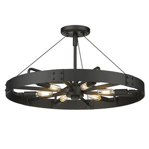 Golden Lighting Vaughn 22.5-in Polished Black Semi-Flush Mount Light