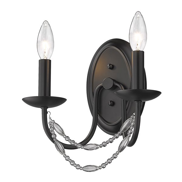 Golden Lighting Mirabella 10.25-in W 2-Light Matte Black Vintage Wall Sconce