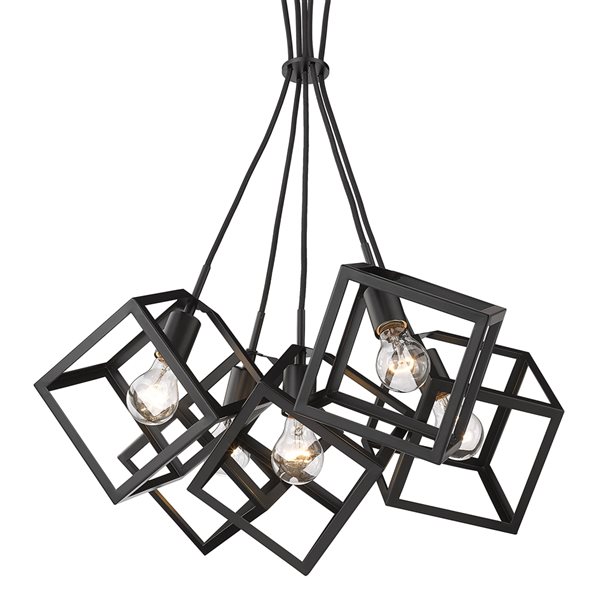 Golden Lighting Cassio Matte Black Industrial Geometric Incandescent Medium (10-in to 22-in) Pendant Light