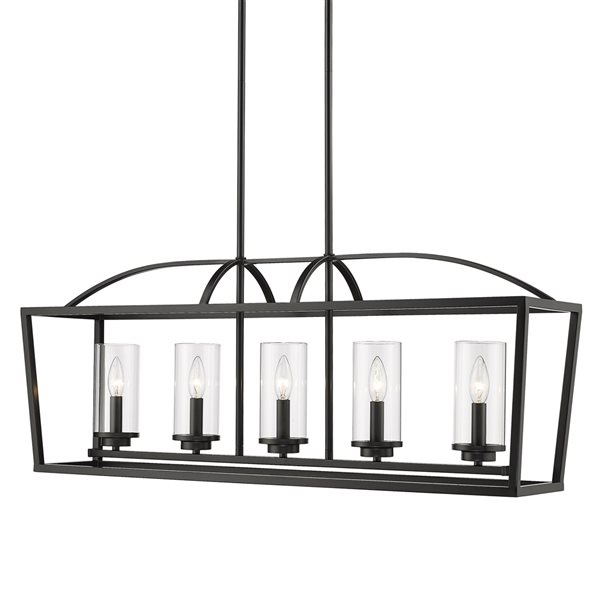 Golden Lighting Mercer Matte Black Modern/Contemporary Clear Glass Incandescent Medium (10-in to 22-in) Kitchen Island Light