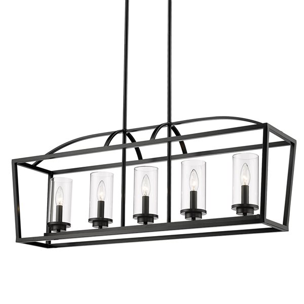 Golden Lighting Mercer Matte Black Modern/Contemporary Clear Glass Incandescent Medium (10-in to 22-in) Kitchen Island Light