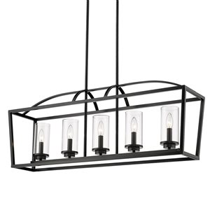 Golden Lighting Mercer Matte Black Modern/Contemporary Clear Glass Incandescent Medium (10-in to 22-in) Kitchen Island Light