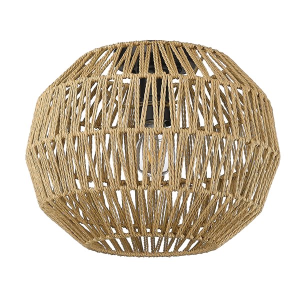 Golden Lighting Florence 14-in Matte Black Farmhouse Incandescent Flush Mount Light with Raphia Rope Shade