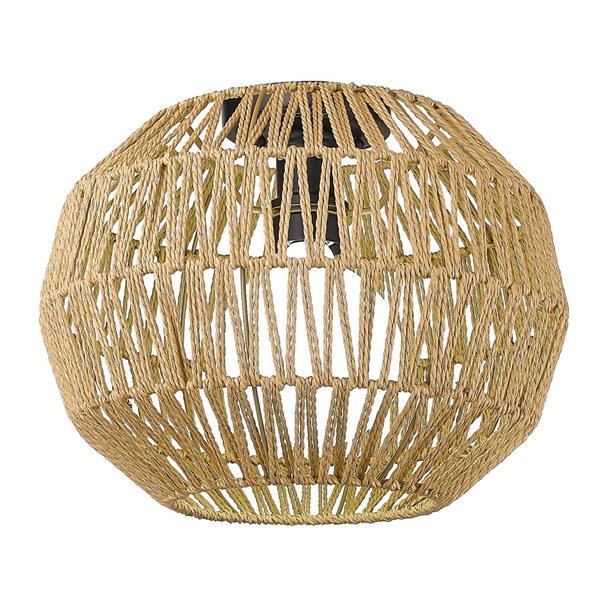 Golden Lighting Florence 14-in Matte Black Farmhouse Incandescent Flush Mount Light with Raphia Rope Shade