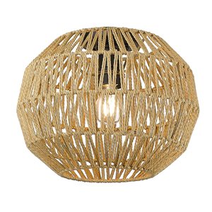 Golden Lighting Florence 14-in Matte Black Farmhouse Incandescent Flush Mount Light with Raphia Rope Shade