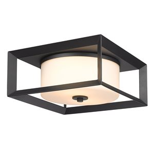 Plafonnier d'extérieur Smyth par Golden Lighting noir de 13,25 po l. à raccordement fixe avec verre opale