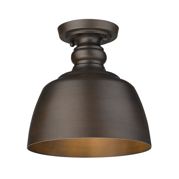 Golden Lighting Holmes 9-in Oil-Rubbed Bronze Farmhouse Incandescent Flush Mount Light