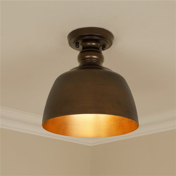 Golden Lighting Holmes 9-in Oil-Rubbed Bronze Farmhouse Incandescent Flush Mount Light