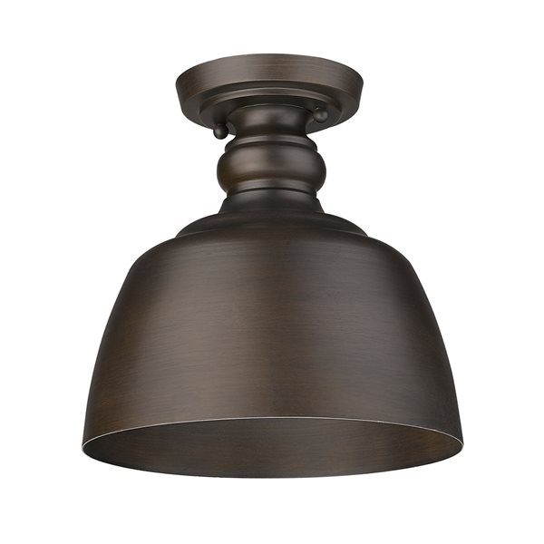 Golden Lighting Holmes 9-in Oil-Rubbed Bronze Farmhouse Incandescent Flush Mount Light