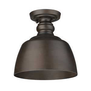 Plafonnier incandescent Holmes par Golden Lighting style campagnard bronze huilé de 9 po