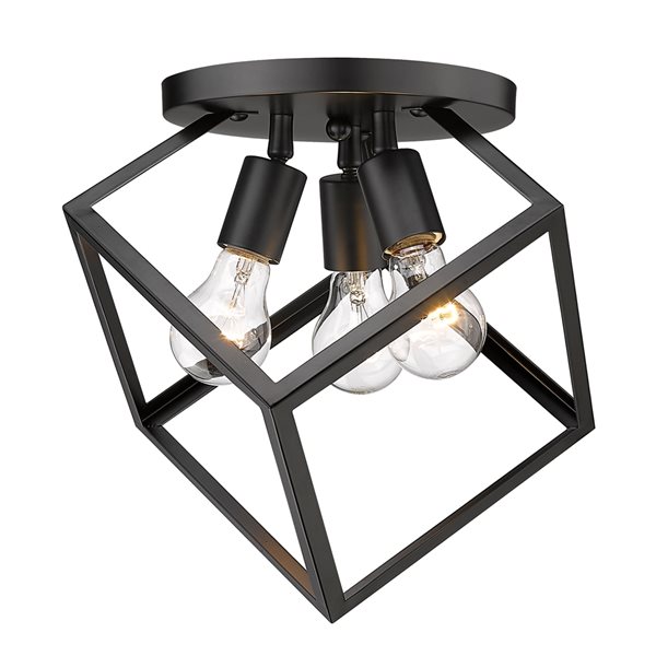 Golden Lighting Cassio 3-Light 13.13-in Matte Black Semi-Flush Mount Light