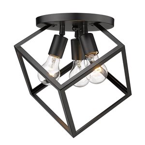 Golden Lighting Cassio 3-Light 13.13-in Matte Black Semi-Flush Mount Light