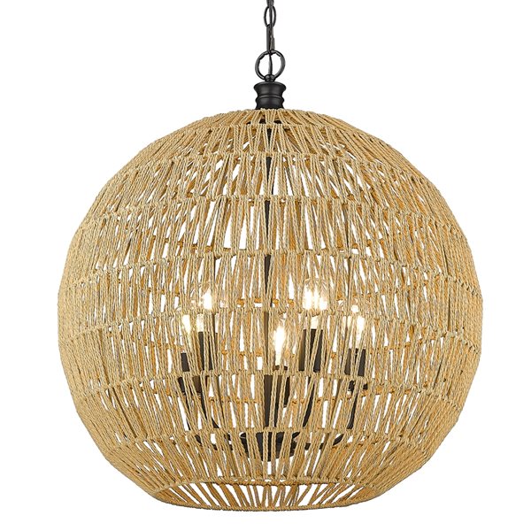 Luminaire suspendu incandescent Florence par Golden Lighting noir mat grand (plus grand que 22 po) globe style campagnard