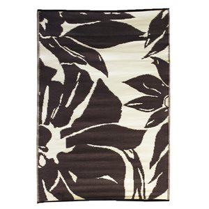 ProYard Decor 6 x 9 Black/Taupe Rectangular Floral/Botanical Patio Rug
