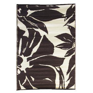 Tapis d’extérieur ProYard Decor rectangulaire de 6 x 9 à motif floral/botanique, noir et taupe