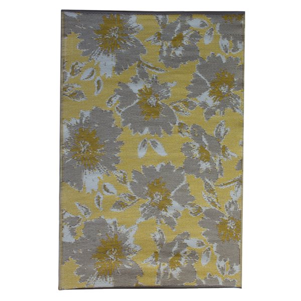 ProYard Decor Pema 6 x 9 Gold/Grey Rectangular Floral/Botanical Patio Rug