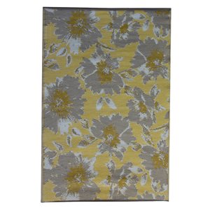 Tapis d’extérieur Pema par ProYard Decor rectangulaire de 6 x 9 à motif floral/botanique, or et gris