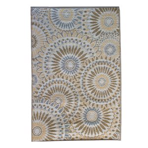 Tapis d’extérieur Kaléidoscope par ProYard Decor rectangulaire de 6 x 9 à motif floral/botanique, beige et bleu