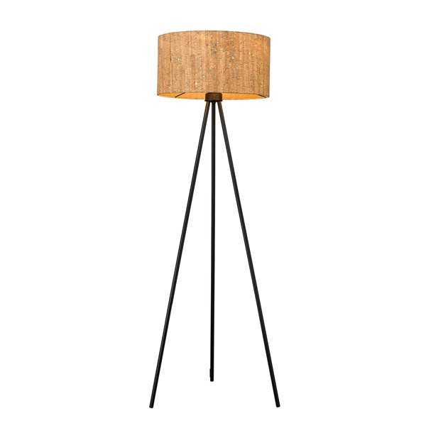 Acclaim Lighting Lisbon Matte-Black Metal Dimmable Floor Lamp with Cork Drum Shade