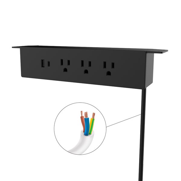 Richelieu 120 V Hanging Power Bar and USB Charging Station - Black