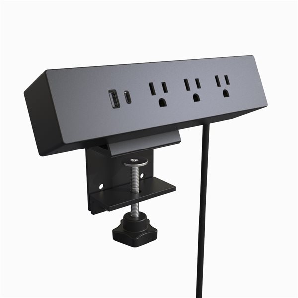 Richelieu 120 V Clamp-On Power Bar and USB Charging Station - Black