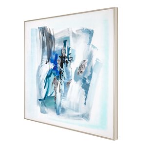 Toile fait à la main par Gild Design House, Polar Ice, 50 po x 50 po, cadre en plastique argent