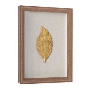 Boîte-cadre en verre peint à la main par Gild Design House, Golden Leaves II, 12 po x 9 po, cadre en plastique brun