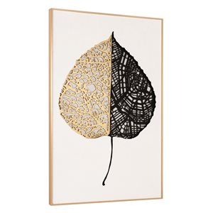 Boîte-cadre en bois peint à la main par Gild Design House, Luxurious Leaf I, 36 po x 24 po, cadre en plastique noir