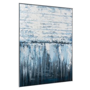 Gild Design House Silver Plastic Framed Pensive Sea 40-in x 30-in Abstract Canvas Hand-painted Painting