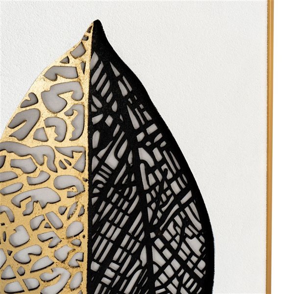 Boîte-cadre en bois peint à la main par Gild Design House, Luxurious Leaf II, 36 po x 24 po, cadre en plastique noir