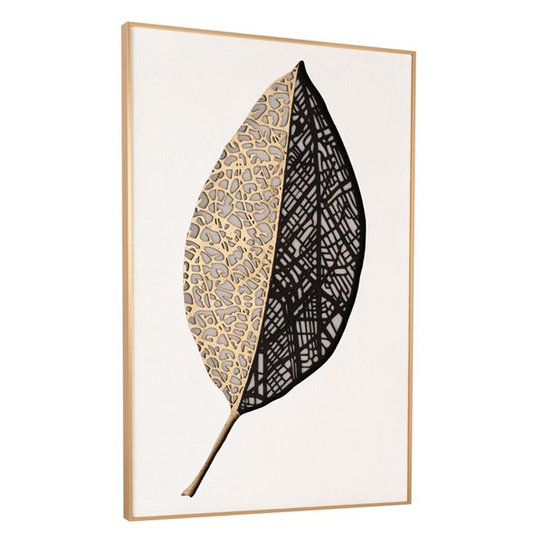 Boîte-cadre en bois peint à la main par Gild Design House, Luxurious Leaf II, 36 po x 24 po, cadre en plastique noir