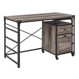 Walker Edison 48-in Grey-Wash Wood and Metal Industrial Desk with Filing Cabinet