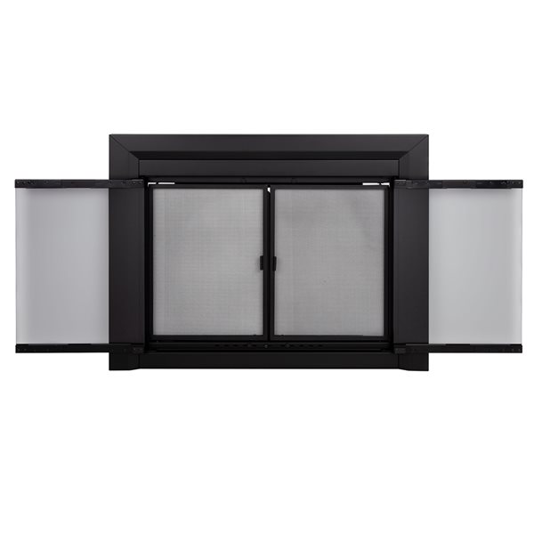 Pleasant Hearth Carlisle Black Large Cabinet-style Smoked Tempered Glass Fireplace Doors