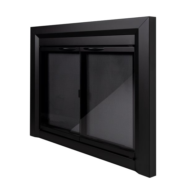 Pleasant Hearth Carlisle Black Large Cabinet-style Smoked Tempered Glass Fireplace Doors