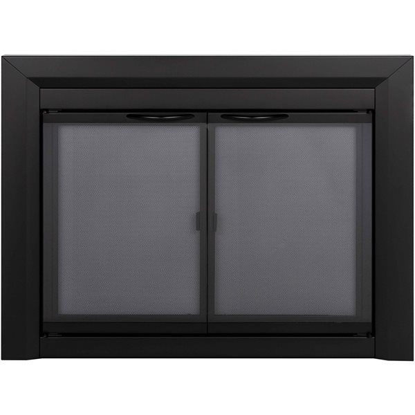 Pleasant Hearth Carlisle Black Large Cabinet-style Smoked Tempered Glass Fireplace Doors