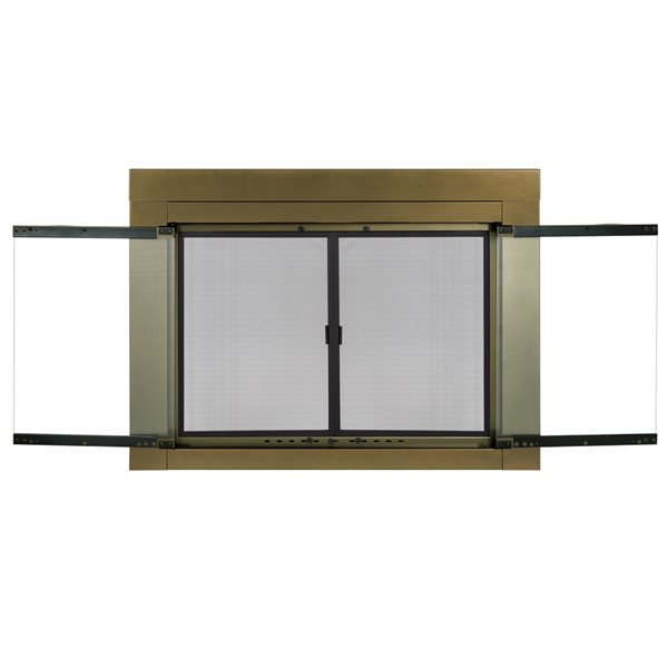 Pleasant Hearth Ashlynn Antique Brass Medium Cabinet-style Clear Tempered Glass Fireplace Doors