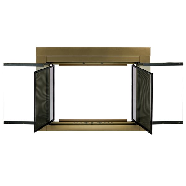 Pleasant Hearth Ashlynn Antique Brass Medium Cabinet-style Clear Tempered Glass Fireplace Doors