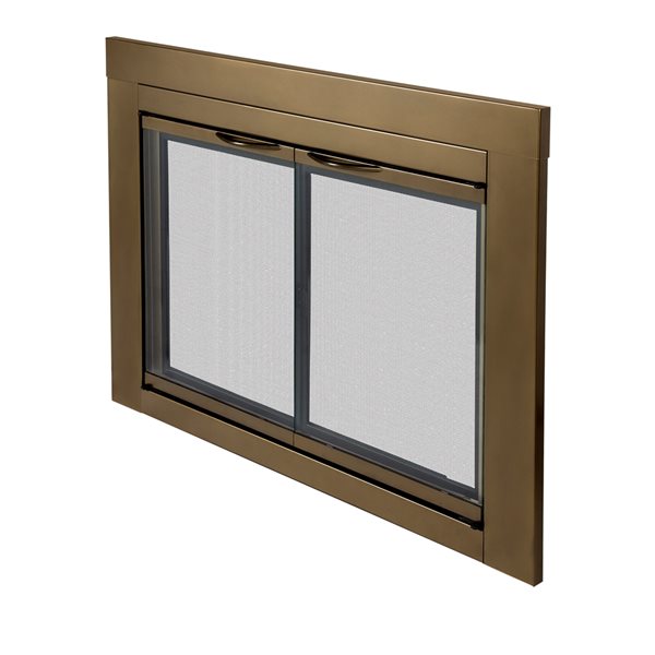 Pleasant Hearth Ashlynn Antique Brass Medium Cabinet-style Clear Tempered Glass Fireplace Doors