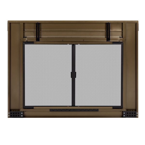 Pleasant Hearth Ashlynn Antique Brass Medium Cabinet-style Clear Tempered Glass Fireplace Doors