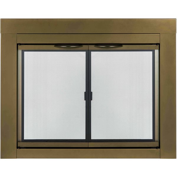 Pleasant Hearth Ashlynn Antique Brass Medium Cabinet-style Clear Tempered Glass Fireplace Doors
