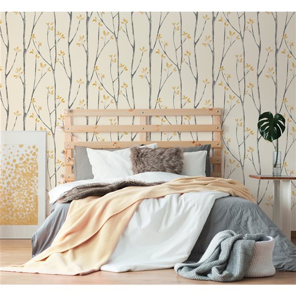 Brewster Ingrid 56.4-sq. ft. Mustard Yellow Non-Woven Trees Unpasted Wallpaper