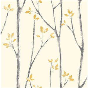 Brewster Ingrid 56.4-sq. ft. Mustard Yellow Non-Woven Trees Unpasted Wallpaper