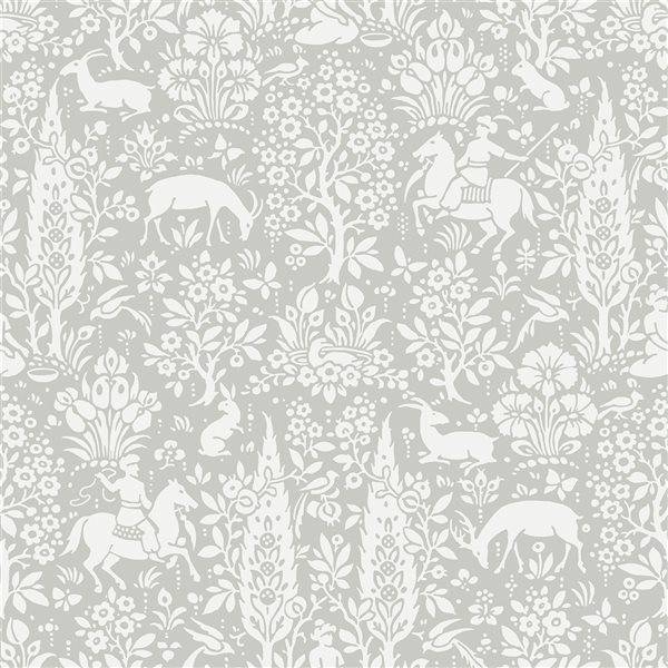 Crown Sherwood 56.4-sq. ft. Light Grey Paper Woodland Unpasted Wallpaper