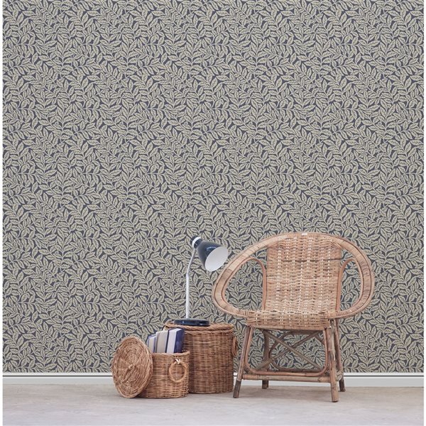 Crown Ashe 56.4-sq. ft. Dark Blue Paper Ivy/Vines Unpasted Wallpaper