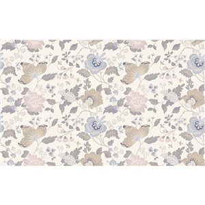 Papier peint bleu clair et rose en vinyle non encollé Latrice par Sirpi à motif floral de 56,4 pi²