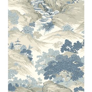 Crown Ordos 56.4-sq. ft. Blue Paper Toile Unpasted Wallpaper