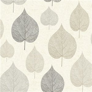 Crown Quest 56.4-sq. ft. Charcoal Grey Paper Leaf Unpasted Wallpaper
