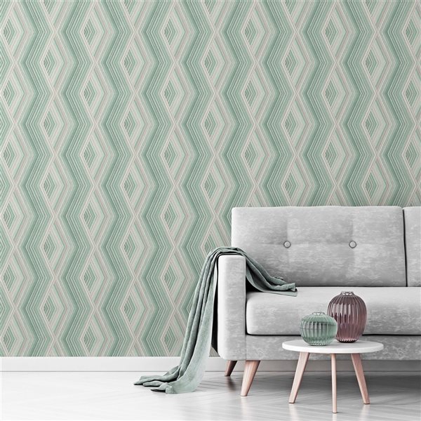 Crown Aura 56.4-sq. ft. Green Paper Geometric Unpasted Wallpaper