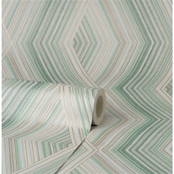 Crown Aura 56.4-sq. ft. Green Paper Geometric Unpasted Wallpaper