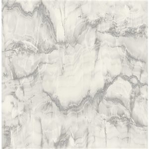 Crown Aura 56.4-sq. ft. Silver Paper Marble Unpasted Wallpaper